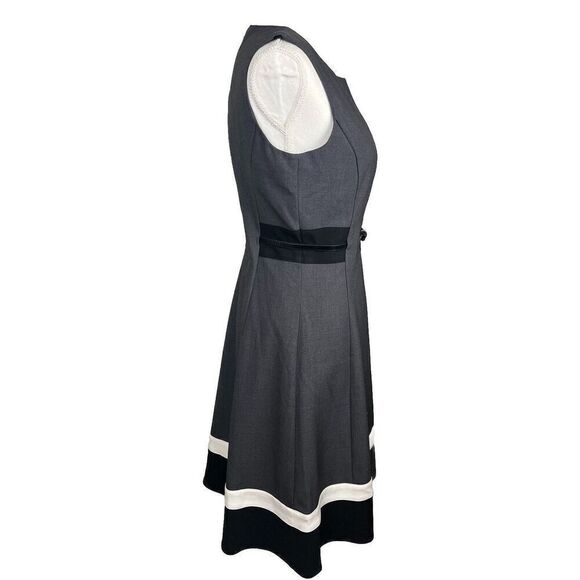 Calvin Klein Womens Dress Classic Fit & Flare Gray Black White Belt Size 6‎ - Picture 5 of 11